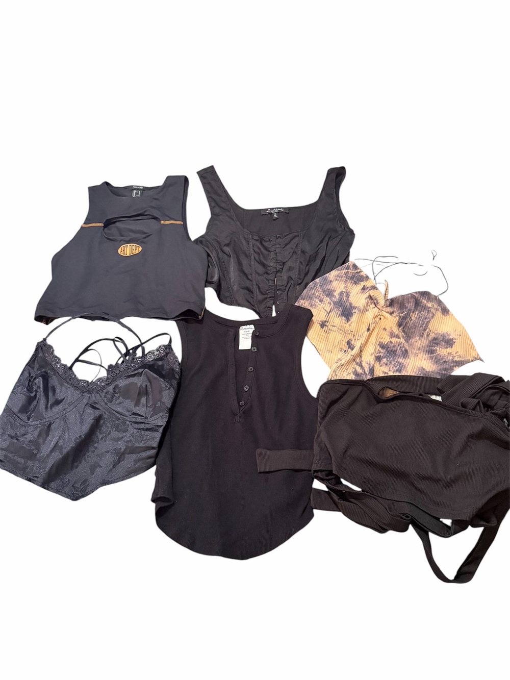 Mixed Bundle Women's Crop & Tank‎ Top Bundle - Black + Yellow Tie-Dye